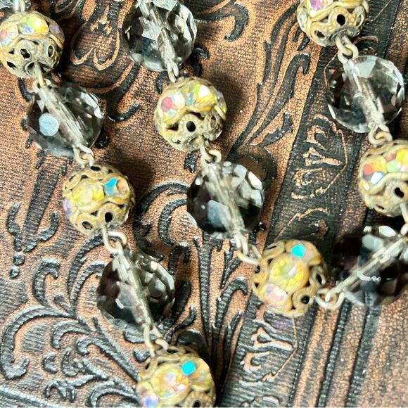 Vintage Smoky Quartz Faceted Glass Rhinestone Choker Necklace - Picture 5 of 5